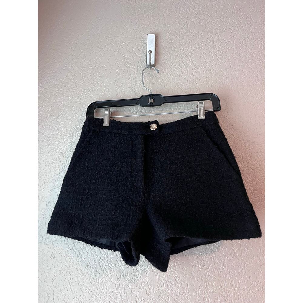 Chanel Wool Mini Tweed Short Silk Lined Logo 36 FR 4 Black Designer High Waist - Picture 2 of 12